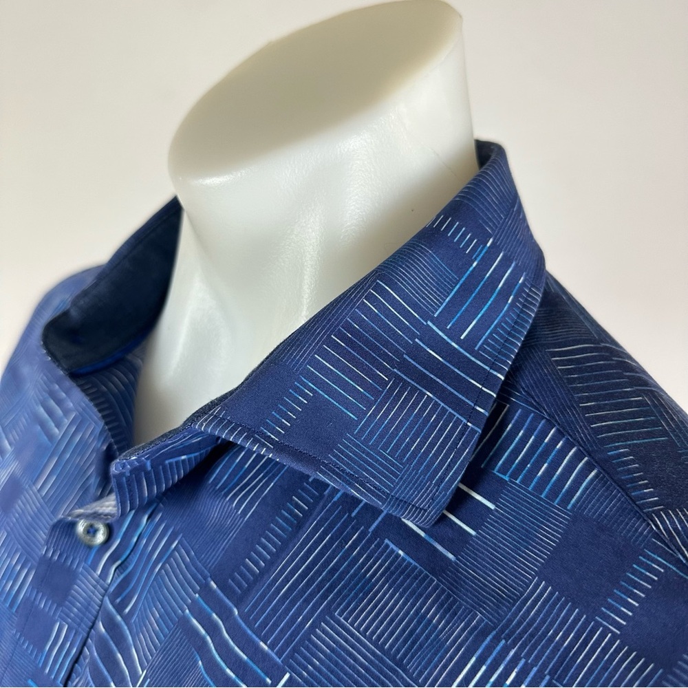 Bugatchi Patterned Blue Button Down Shirt - image 2